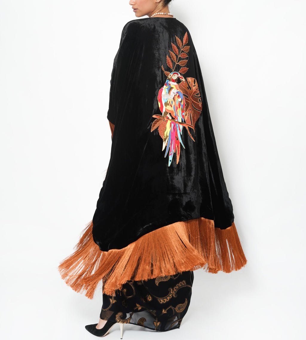 Shamma Noir Parrot Silk Velvet Shawl