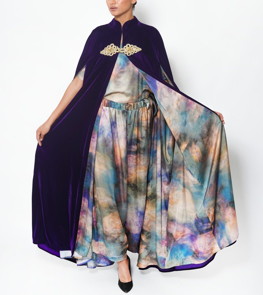Fakhra Amethyst Silk Velvet Cape