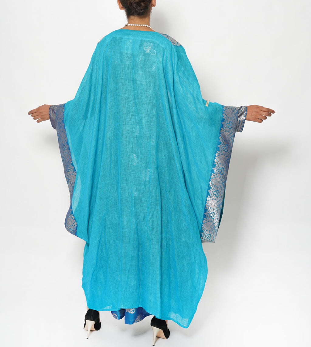 Roudha Turquoise Silver Linen Bisht