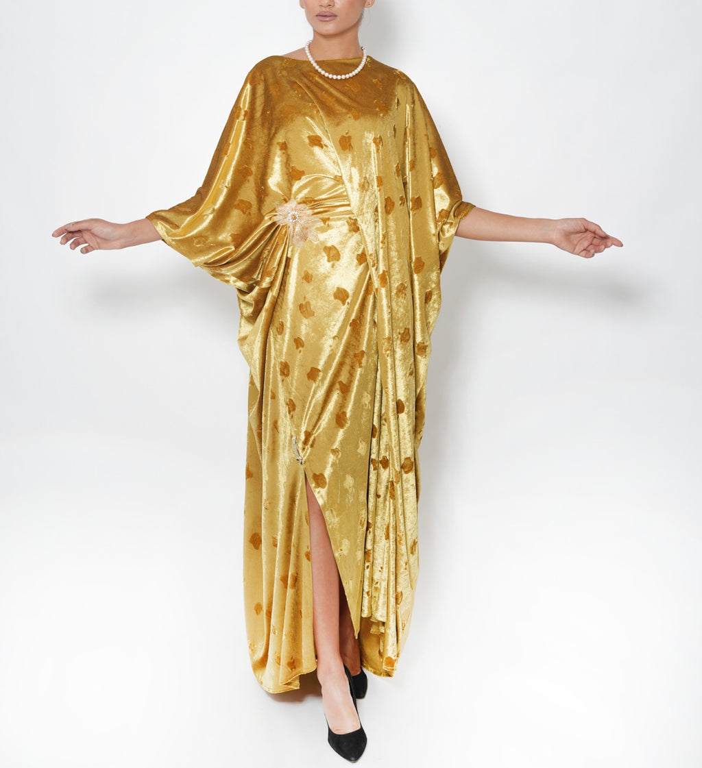Sultana Gold Bloom Silk Velvet Jalabiya