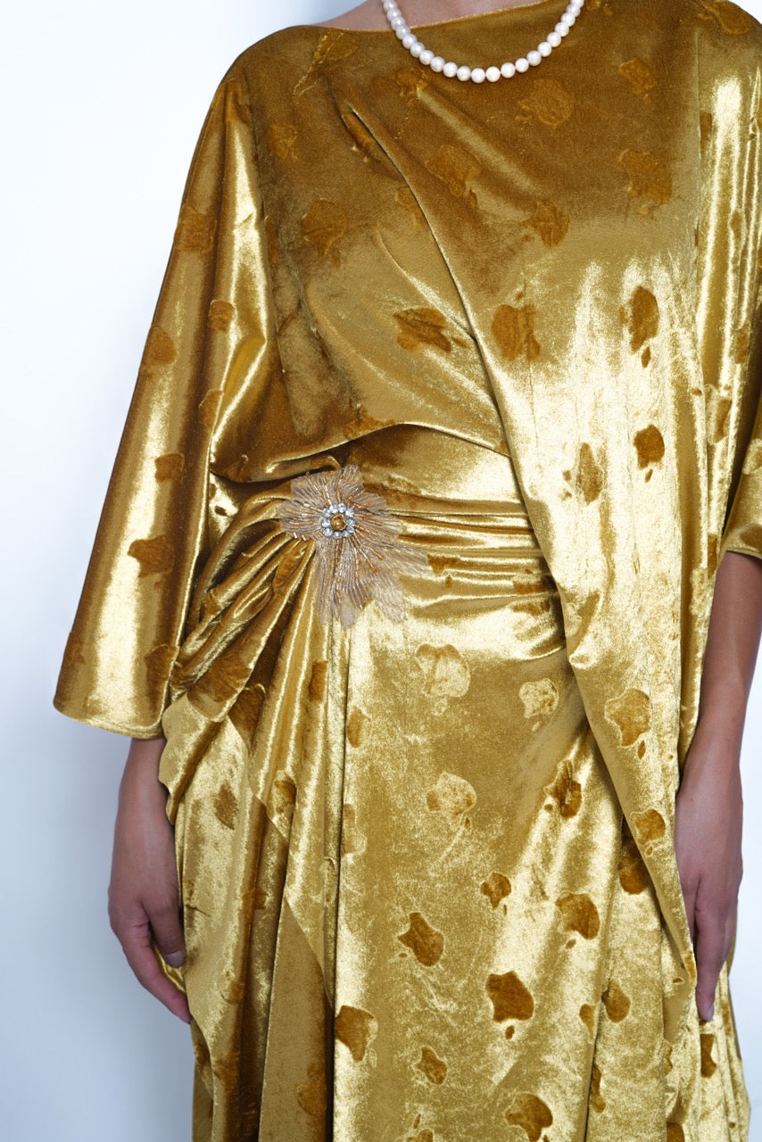 Sultana Gold Bloom Silk Velvet Jalabiya