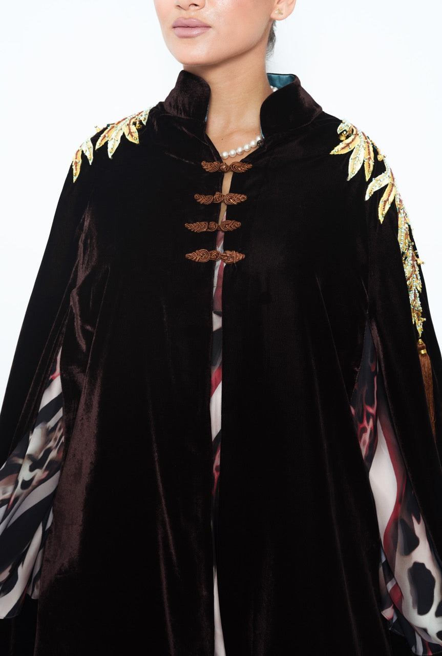 Widad Golden Leaf Cotton Velvet Cape