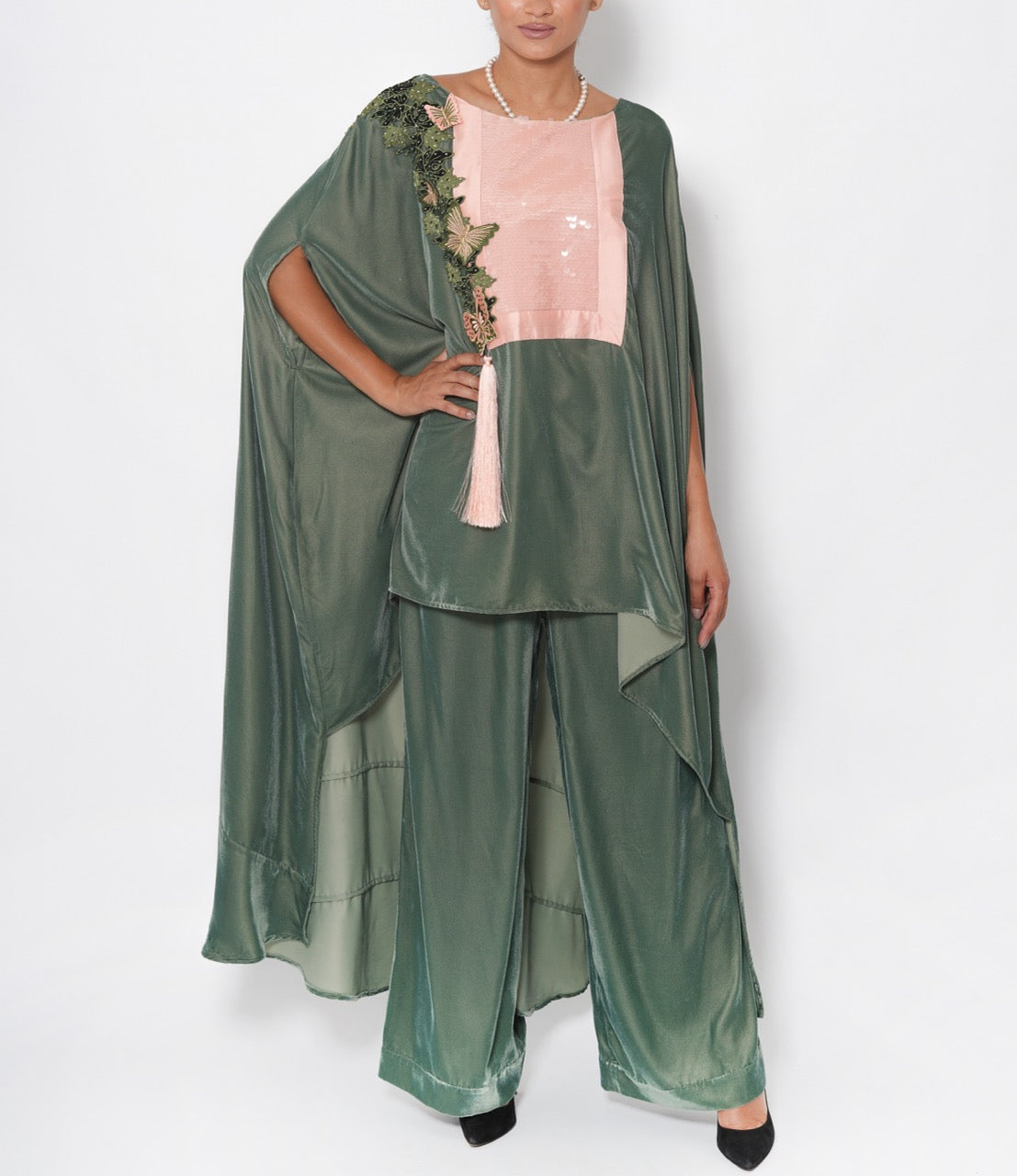 Joud Sage Butterfly Silk Velvet Set