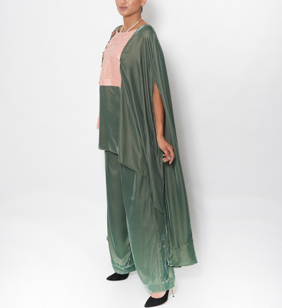 Joud Sage Butterfly Silk Velvet Set