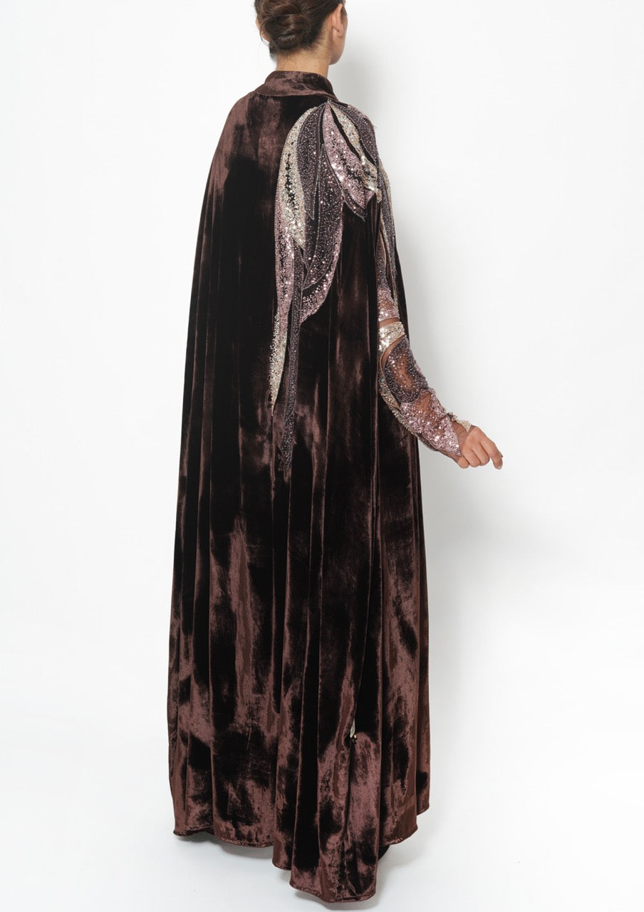 Kawthar Bronze Wave Silk Velvet Cape