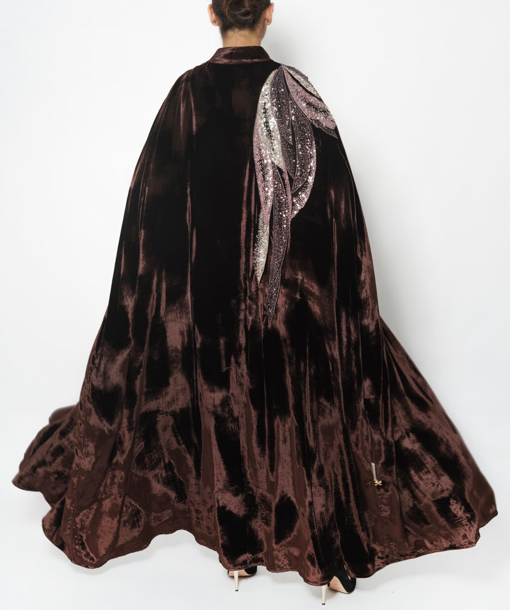 Kawthar Bronze Wave Silk Velvet Cape