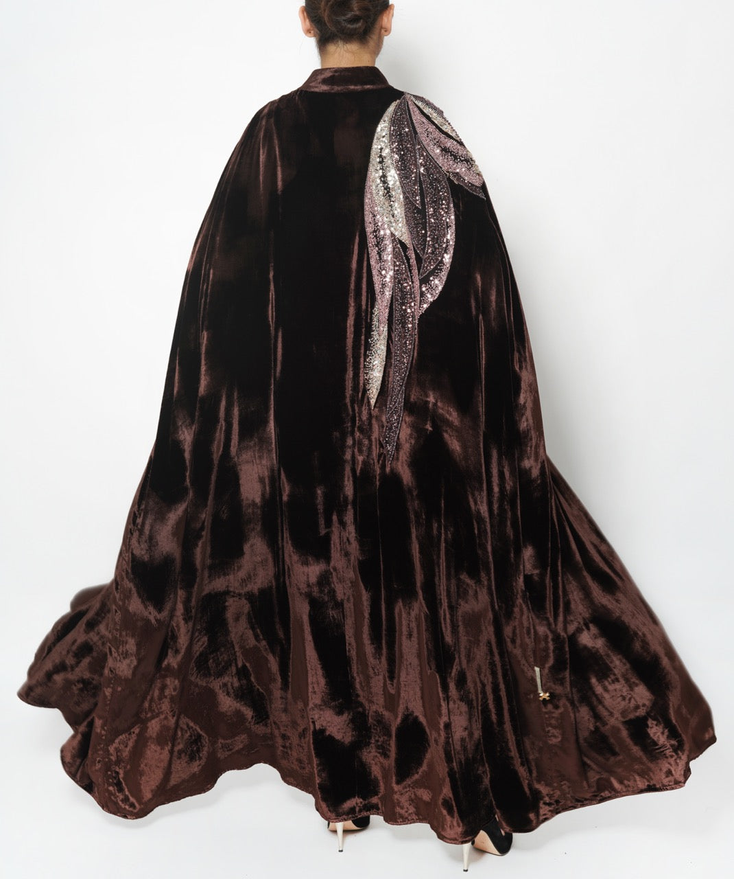 Kawthar Bronze Wave Silk Velvet Cape