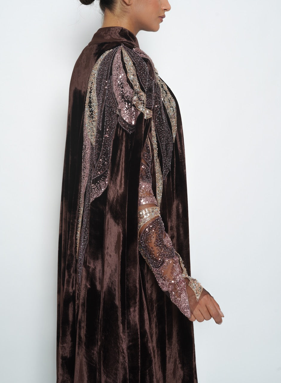 Kawthar Bronze Wave Silk Velvet Cape