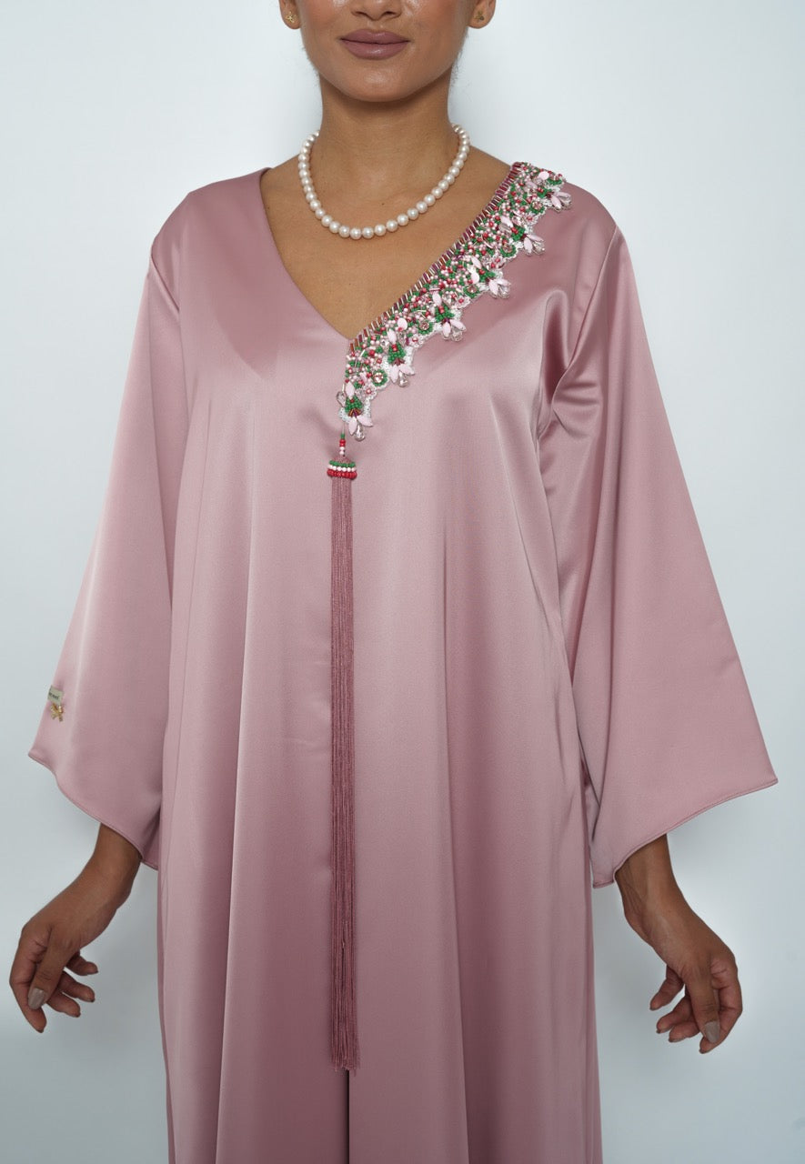 Hanan Blush Tassel Crepe Satin Jalabiya