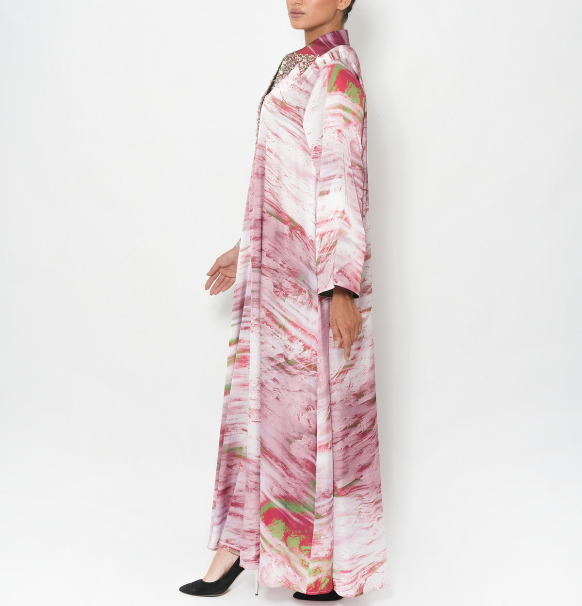 Salma Rose Marble Silk Satin Jalabiya
