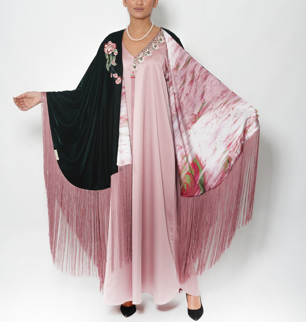 Jamila Emerald Rose Cotton Velvet Shawl
