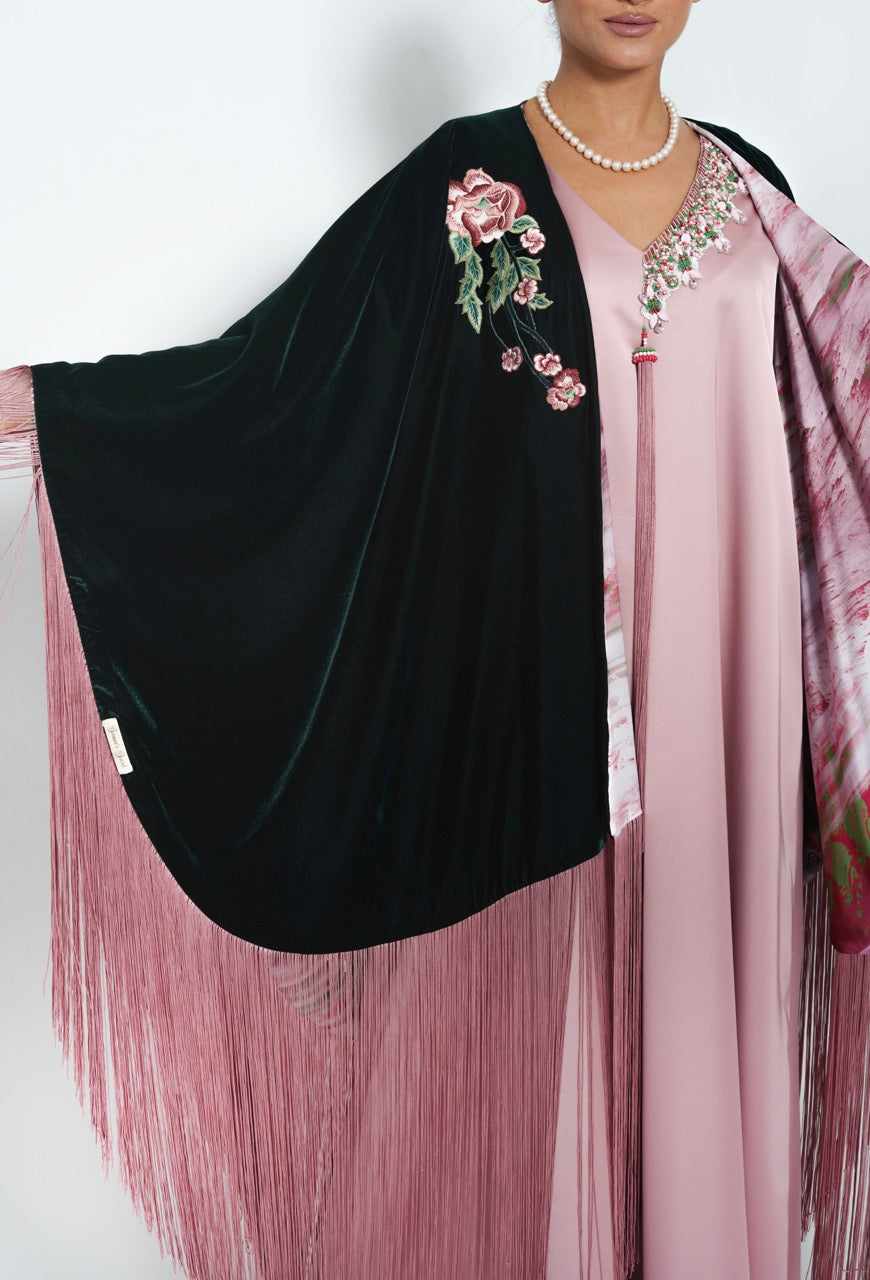 Jamila Emerald Rose Cotton Velvet Shawl