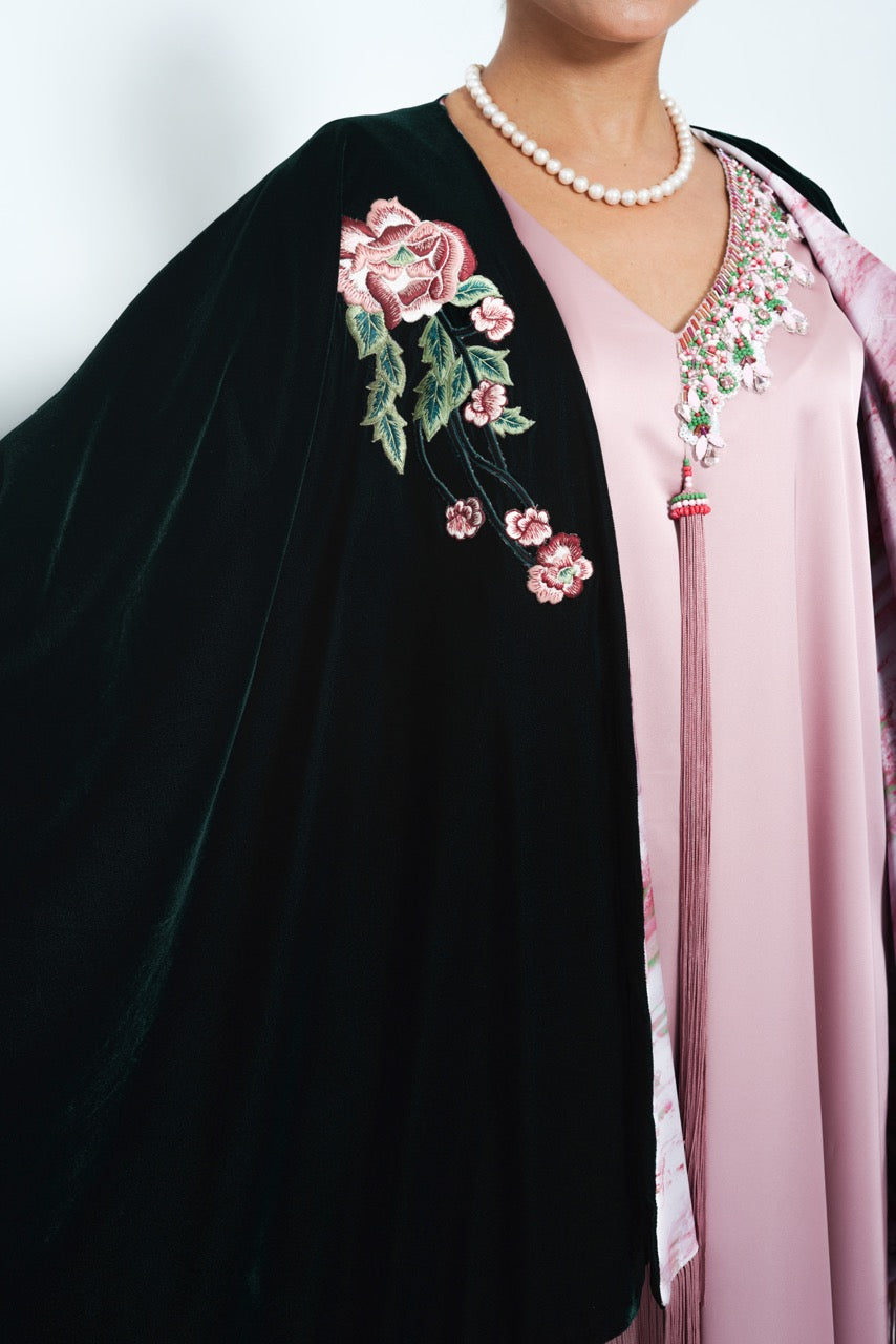 Jamila Emerald Rose Cotton Velvet Shawl