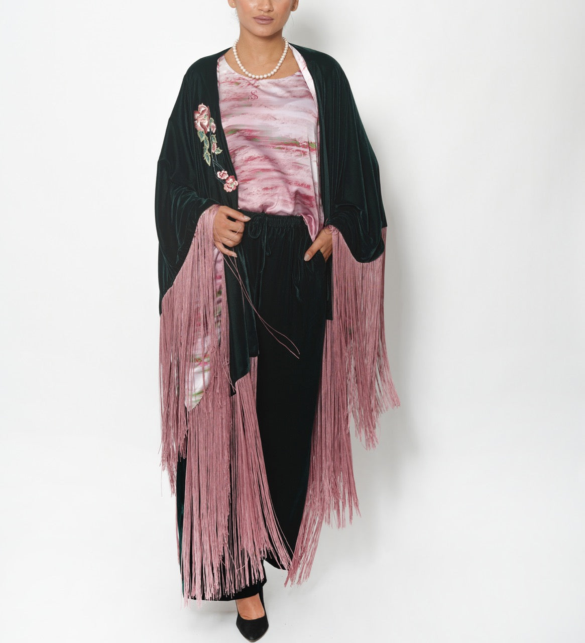 Jamila Emerald Rose Cotton Velvet Shawl