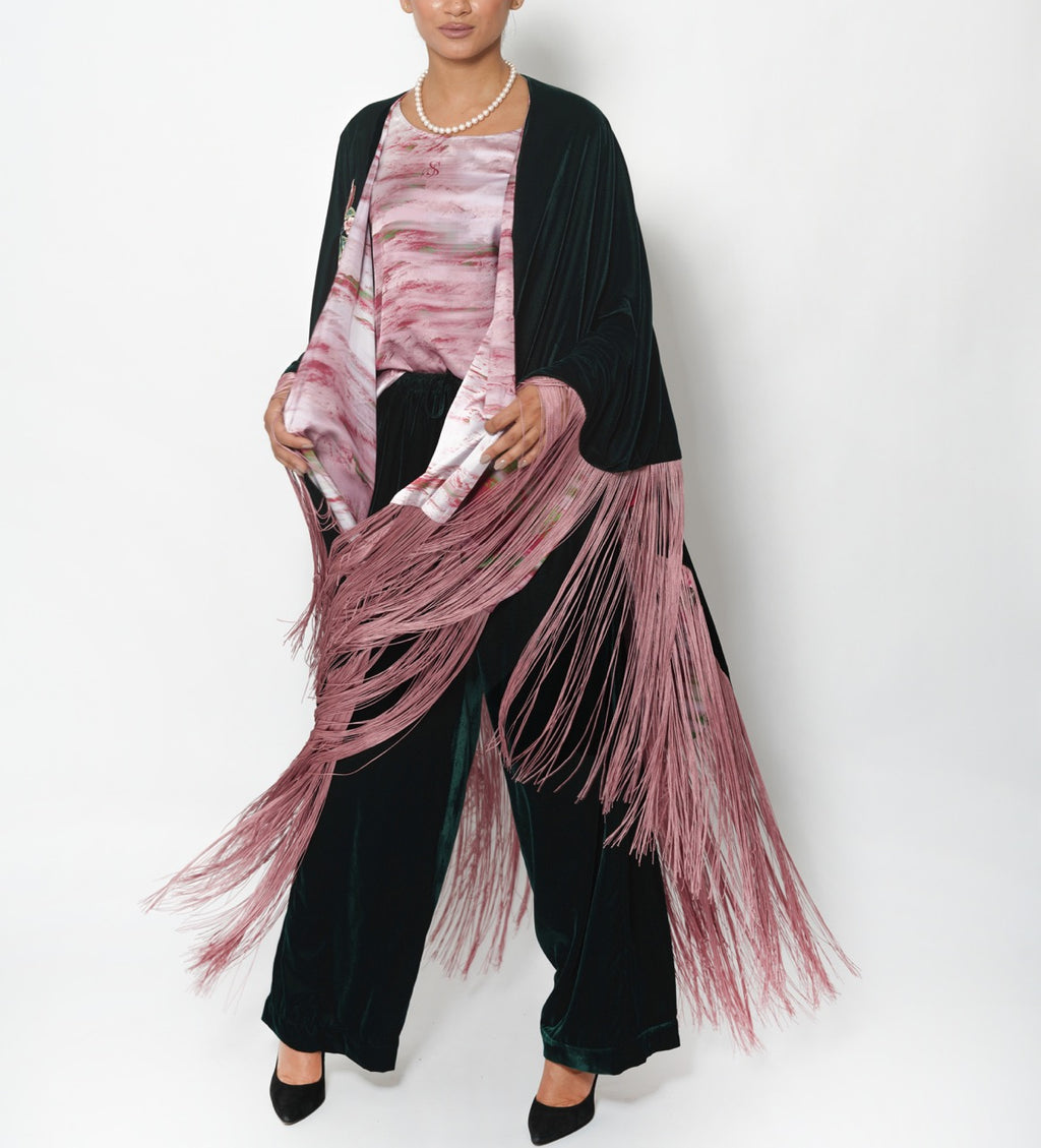 Jamila Emerald Rose Cotton Velvet Shawl