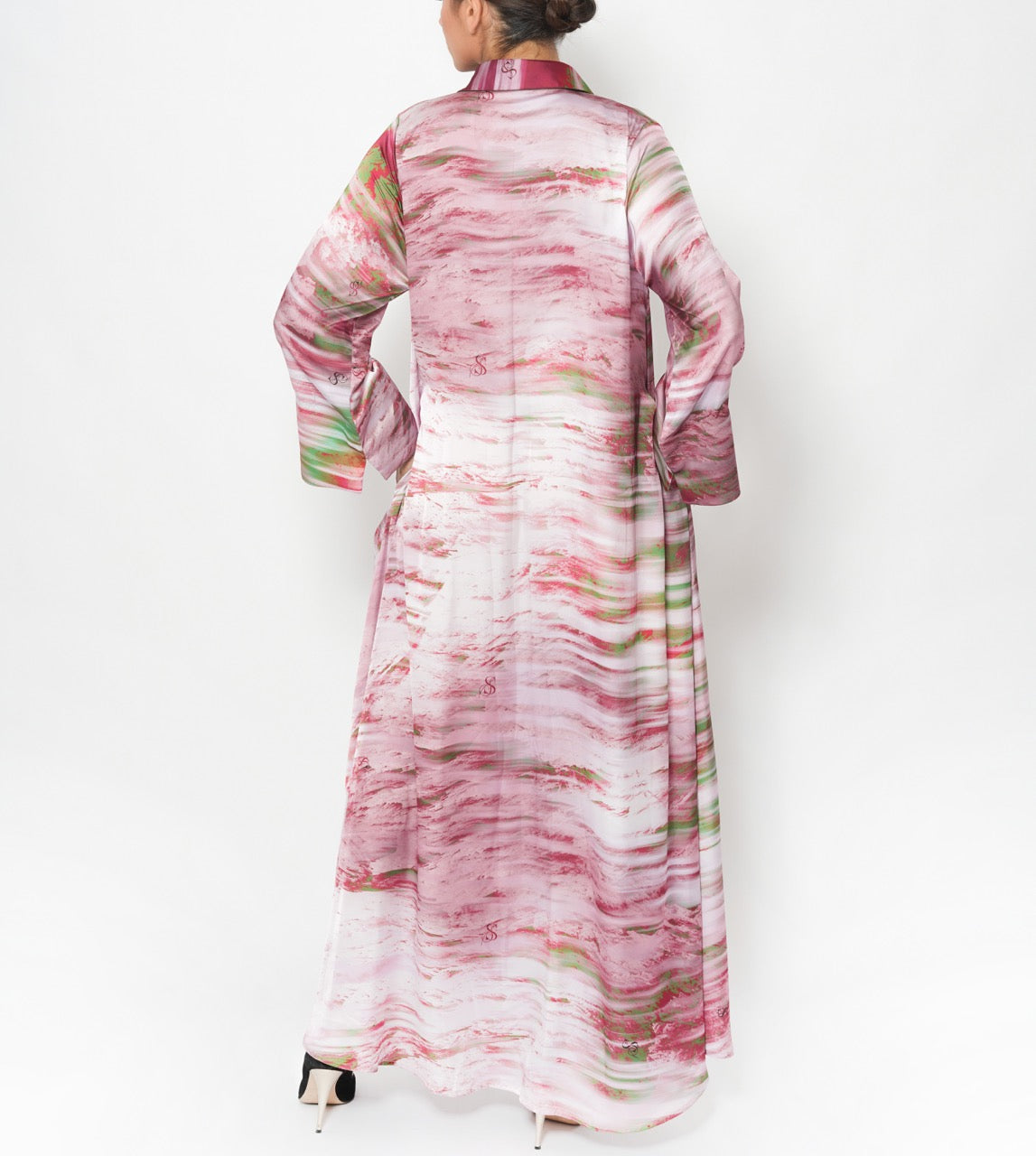 Salma Rose Marble Silk Satin Jalabiya