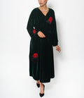 Farida Emerald Tarboush Cotton Velvet Kaftan