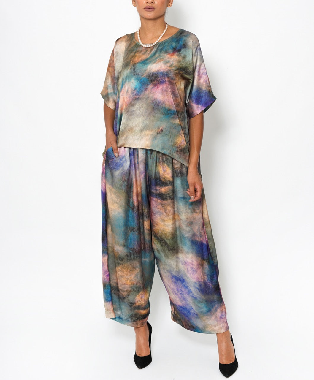 Ghada Aquarelle Silk Satin Set